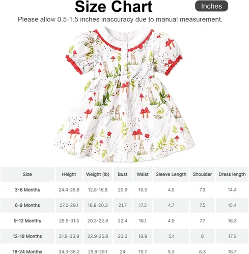Vista 6 de PATPAT Vestido floral de princesa para niña, manga corta abombada, acampanado, elegante, vestido fruncido para niña de 3 a 24 meses