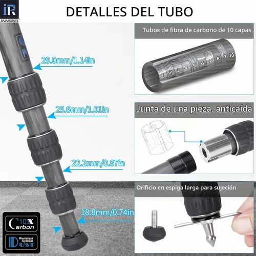 Vista 4 de Trípode de Fibra de Carbono-INNOREL GT284C Trípode Profesional Compacto Portátil para Cámara Digital DSLR Soporte de Cámara de Alta Resistencia