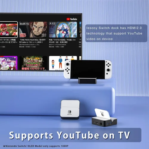Vista 4 de Estación de acoplamiento de TV para Nintendo SwitchNintendo Switch modelo OLED, base de conmutación 6 en 1 con HDMI 2.0, Ethernet de 100 Mbps, 2
