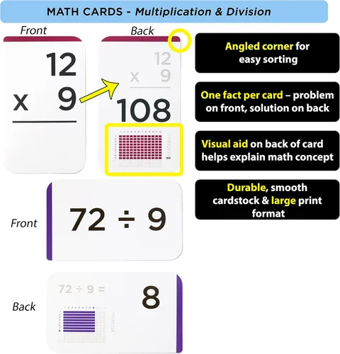 Vista 5 de Tarjetas Flash de matemáticas galardonadas – 711 hechos de multiplicación y división (0–12) – Tarjetas jumbo (8 cm x 13,2 cm), ayudas visuales, 2
