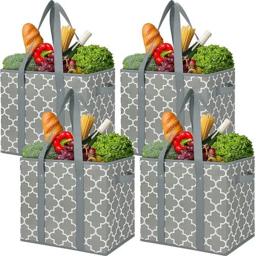Vista 7 de Bolsas reutilizables para comestibles, paquete de 2 unidades, plegable, lavable, cesta de almacenamiento grande, color negro Contenedores