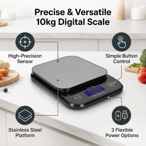 Vista 5 de Garosa Wh-B28 Báscula digital de cocina de 22.0 lbs/0.04 oz báscula de alimentos de precisión de acero inoxidable Gramos y onzas LCD Báscula