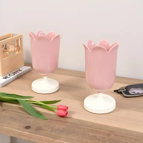 Vista 5 de 2 soportes de plástico rosa para bolígrafos de tulipán, bonitos vasos para escritorio, organizador de pinceles, suministros de papelería de oficina