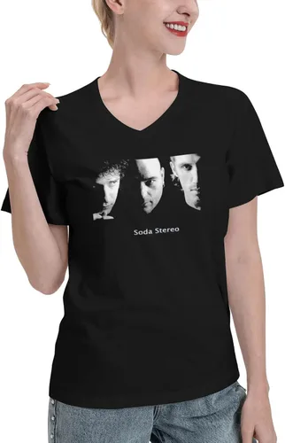 Vista 2 de Soda Stereo Womens T Shirt Loose Casual Short Sleeve V-Neck Tshirt