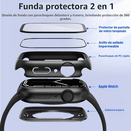 Vista 8 de Goton Funda impermeable 2 en 1 para Apple Watch, protector de pantalla para series 6/5/4, SE 3/2/1 de 40mm, cubierta frontal de vidrio protectora