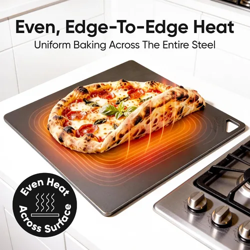 Vista 4 de Acero para pizza para horno Fabricado en Estados Unidos 16 x 14.25 pulgadas Acero para hornear pre-sazonado para pan, pizza, masa madre y más