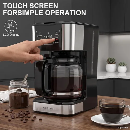 Vista 3 de Cafetera de goteo con pantalla táctil de 12 tazas, cafetera programable