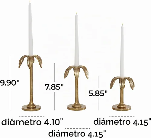 Vista 6 de Deco 79 Portavelas decorativo de metal de aluminio, soporte de vela de palmera, juego de 3 candelabros de 6 pulgadas, 8 pulgadas, 10 pulgadas