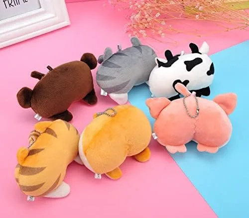 Vista 5 de HSYHERE Llavero de peluche Kawaii con diseño de perro y gato de peluche súper divertido, llavero de regalo, bolsa colgante, llavero de coche