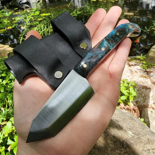 Vista 7 de Mini cuchillo de caza hecho a mano hecho en los E.E.U.U. Custom EDC Tanto resina mango cuchillo bush cuchillo Austin Blades