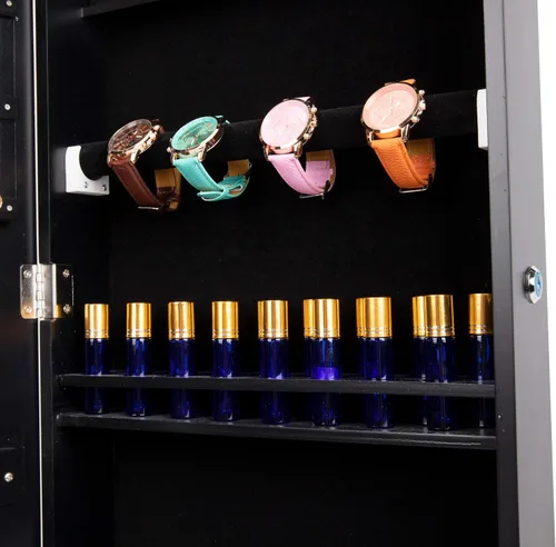 Vista 5 de Mind Reader - Armario de joyería con cierre delgado montado en puerta forro de terciopelo almacenamiento para collares relojes accesorios espejo
