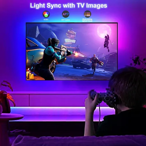 Vista 3 de Kit de retroiluminación LED para TV inteligente con caja de sincronización HDMI 4K30Hz, luces LED de TV de 16.4 pies para 55-75 pulgadas, tira