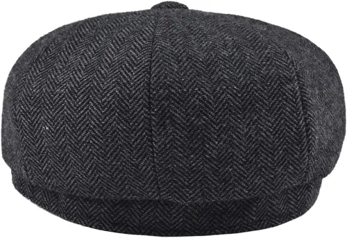 Vista 4 de BOTVELA Gorra plana Newsboy de mezcla de lana de 8 paneles para hombre Negro