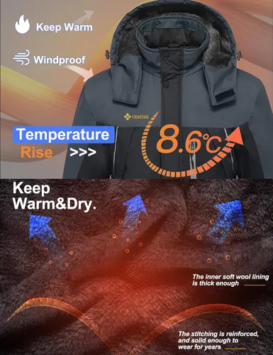 Vista 5 de GEMYSE chaqueta de esquí para hombre, impermeable, rompevientos, para la nieve