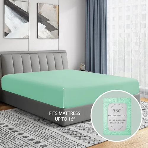 Vista 5 de Cathay Home Essentials Juego de sábanas de microfibra ultra suave, hipoalergénicas, resistentes a las arrugas, doble cepillado, color verde espuma