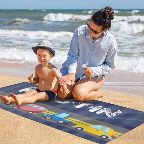 Vista 4 de Q&K Toallas de playa personalizadas para niños, toalla de playa grande con nombre, toallas de playa de microfibra para adultos, manta de toalla