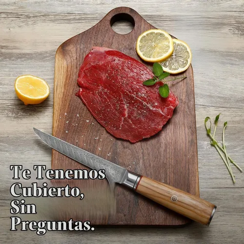 Vista 7 de Master Maison Cuchillo de filete de acero de Damasco de 6 pulgadas con mango de espiga completa, funda, piedra de afilar, caja de almacenamiento