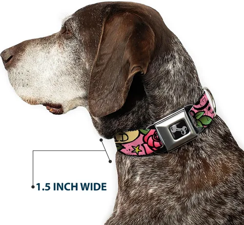 Vista 7 de Collar de perro hebilla de cinturón de seguridad mamá papá rosa 9 a 15 pulgadas 1.0 pulgadas de ancho (DC-W31317-S)