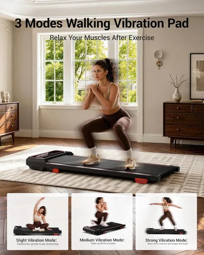 Vista 3 de Walking Pad Treadmill with Handle Bar & Vibration Plate hierro fundido negro