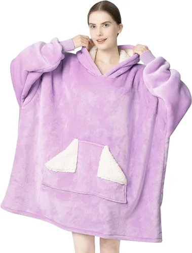 Vista 26 de Touchat - Manta con capucha portátil, sudadera con capucha de forro polar sherpa de gran tamaño con bolsillo gigante y mangas para adulto, regalo