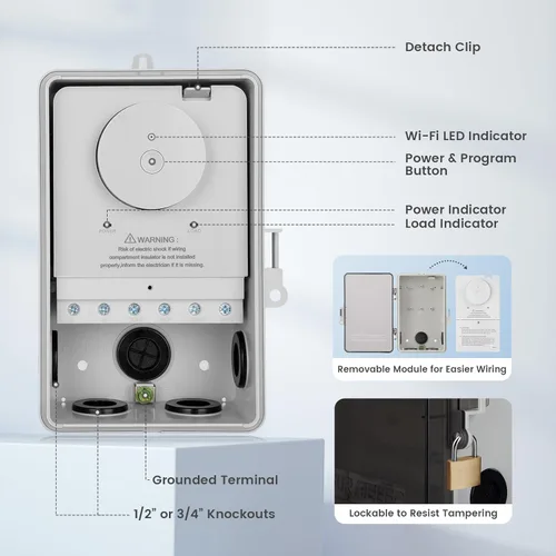 Vista 7 de SURAIELEC Temporizador de piscina WiFi, interruptor inteligente para interiores y exteriores, 40 amperios, 2 HP, 120, 240, 277 VAC, controlador