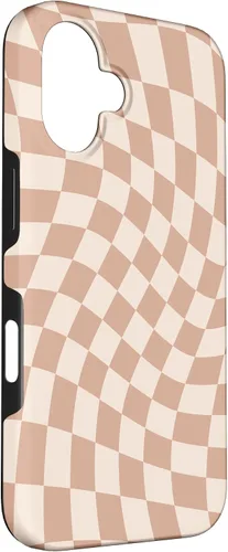 Vista 3 de iPhone 16 Beige Cream Twisted Checkered Swirl 60s 70s Aesthetic Brown Case
