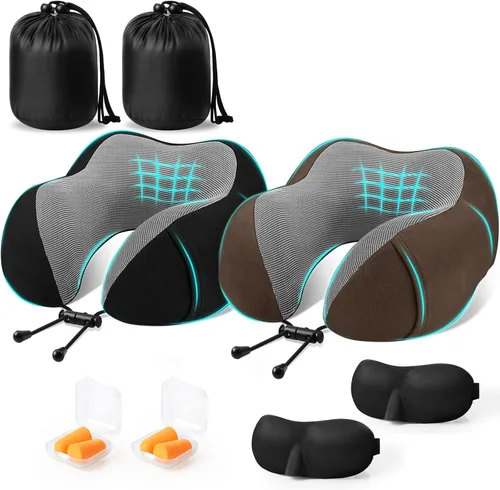 Vista 12 de CloudBliss Almohada de viaje de espuma viscoelástica de alta calidad, almohada cervical cómoda y de apoyo, almohadas cervicales para viajar Negro