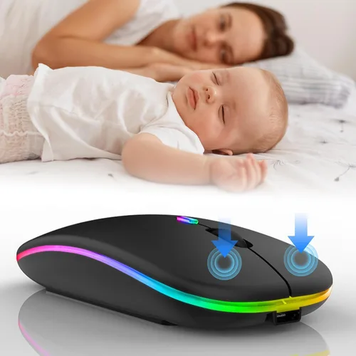 Vista 6 de Ratón inalámbrico LED, mouse Bluetooth recargable, mouse portátil delgado con receptor USB, conexión de modo dual BT5.4 y 2.4G, silencioso