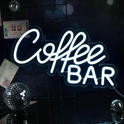 Vista 8 de Kathfly - Letrero de neón para cafetería, decoración de pared LED para cafetería, café Modern Coffee Light Design, White Glow Pub Party