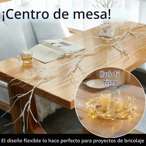 Vista 4 de Fudios Guirnalda de Abedul Iluminada con Temporizador 48 Luces LED de Hadas 6 pies Funciona con Baterías para Decoración de Repisa, Guirnalda