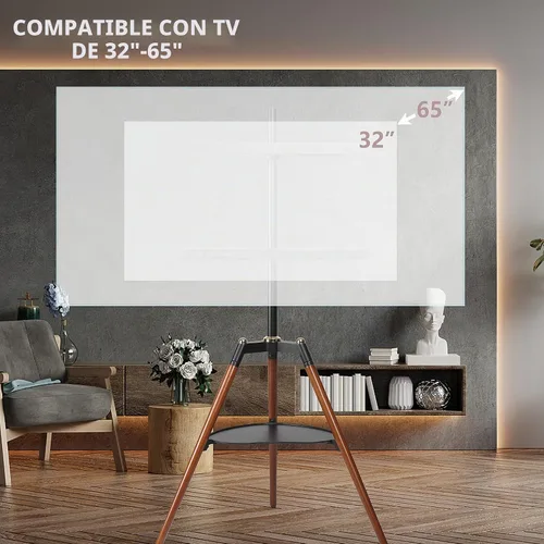 Vista 6 de ETHU - Soporte de TV con caballete con placa para TV de 32 a 65 pulgadas Negro/madera