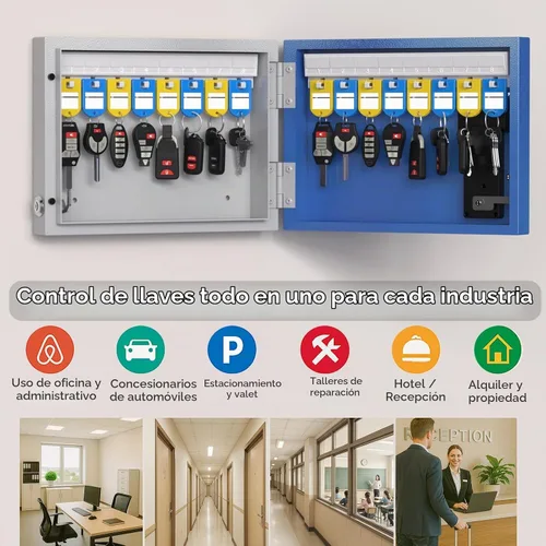 Vista 7 de WeHere Caja de Seguridad para 16 Llaves de Montaje en Pared, Gabinete Inteligente para Llaves con Etiquetas para Llaves, Control de Aplicación