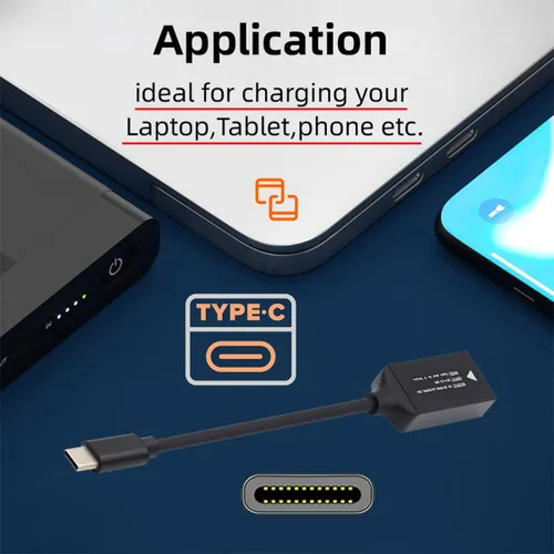 Vista 4 de CY Cable rectangular Jack Thinkpad X1 Entrada a USB-C Tipo-C Cable de carga para teléfono portátil PD9V 5V 20V