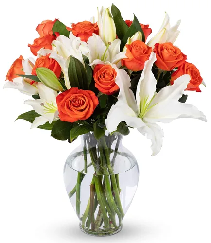 Vista 9 de Benchmark Bouquets - Rosas rosas y lirios, jarrón incluido, flores frescas cortadas y cultivadas, regalo para decoración del hogar, cumpleaños