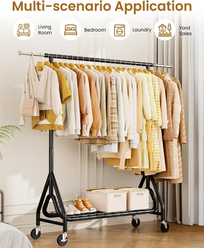 Vista 8 de Perchero de Ropa Resistente, Perchero de Ropa de Metal con Capacidad de 450 Libras, Percheros Rodantes para Colgar Ropa con Ruedas Bloqueables