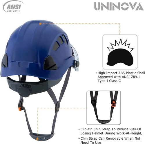 Vista 2 de Hard Hat with Visor, OSHA Approved Safety Helmet Hardhats Azul con visera transparente