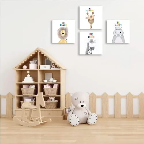 Vista 4 de Quzenu Safari Animal Baby Room Decor Canvas Prints Kids Art Frame Jungle Nursery Decor
