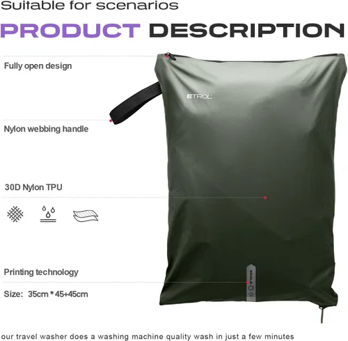 Vista 3 de Bolsa de lavandería de malla para viajes, gimnasio, universidad y campamento, organizador grande de ropa sucia lavable con cremallera con tela