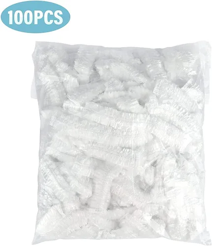 Vista 7 de 100 piezas de gorro de ducha para perro, cubiertas desechables para las orejas de perro, tapas de ducha desechables de plástico para perros