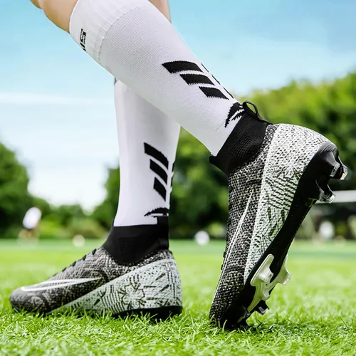Vista 6 de Zapatos de fútbol para hombre, tacos de fútbol altos, con cordones, antideslizantes, para exteriores, AGFG, béisbol, lacrosse, rugby, botas
