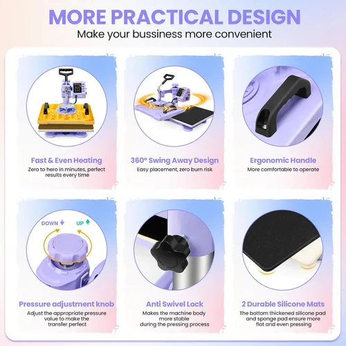 Vista 5 de AKEYDIY Prensa de calor, máquina de prensa de camisas de 15 x 12 pulgadas con accesorio de taza/plato/tapa, sombrero de impresión de camisa