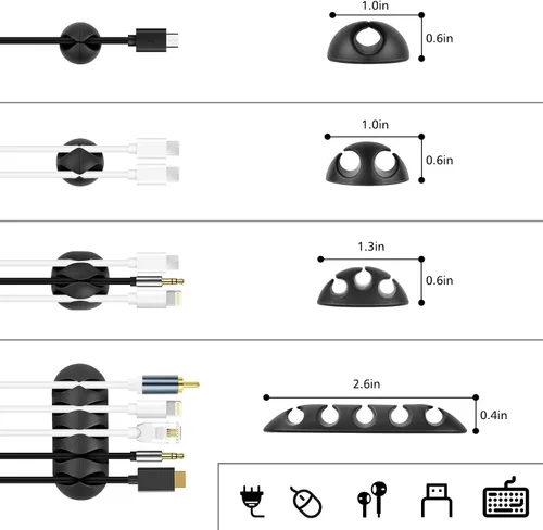 Vista 6 de Kit organizador de cables con 2 fundas para cables divididas con 41 clips autoadhesivos, 10 unidades y 2 rollos de ataduras autoadhesivas y 100