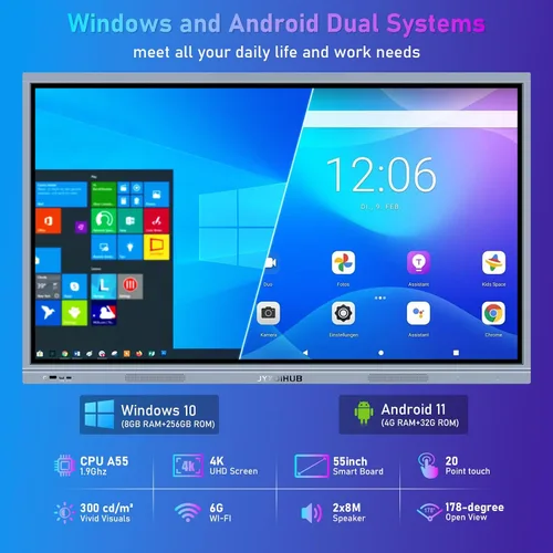 Vista 3 de Pizarra electrónica de 55 pulgadas con pantalla táctil HD 4K, pizarra interactiva para aula y conferencia, sistema operativo Android y Windows