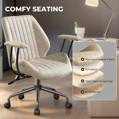 Vista 5 de Silla ergonómica de oficina giratoria de piel sintética para oficina en Beige