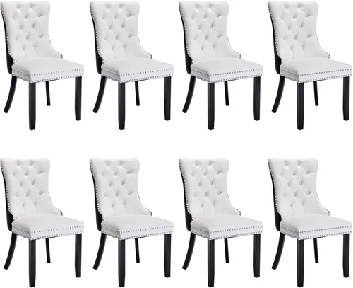 Vista 51 de SoarFlash Juego de 2 sillas de comedor de terciopelo, silla lateral de respaldo alto, silla lateral moderna tapizada de alta gama con botones Beige