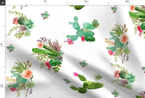 Vista 3 de Spoonflower Tela - Flores occidentales grandes horizontales cactus floral cactus rosa acuarela impresa en tela de gasa cuarto gordo - Costura