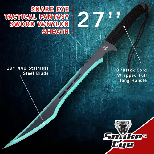 Vista 3 de Snake Eye Tactical - Espada de fantasía con funda de nailón, machete para exteriores y camping Verde