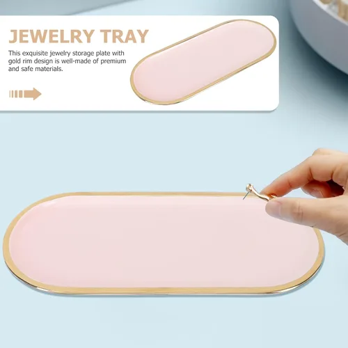 Vista 5 de LUOZZY Bandeja decorativa de cerámica, organizador de almacenamiento para mostrador de joyas, bandeja de joyería de alta calidad, elegante plato
