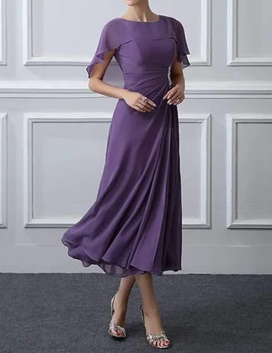 Vista 5 de Vestidos de madre de la novia de gasa vestido formal de noche capa de mujer