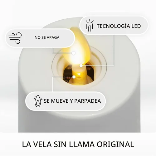 Vista 3 de Luminara Vela de luz LED con llama en movimiento sin llama (1.4" x 2") lista para control remoto, a batería, de plástico, con llama LED sin llama